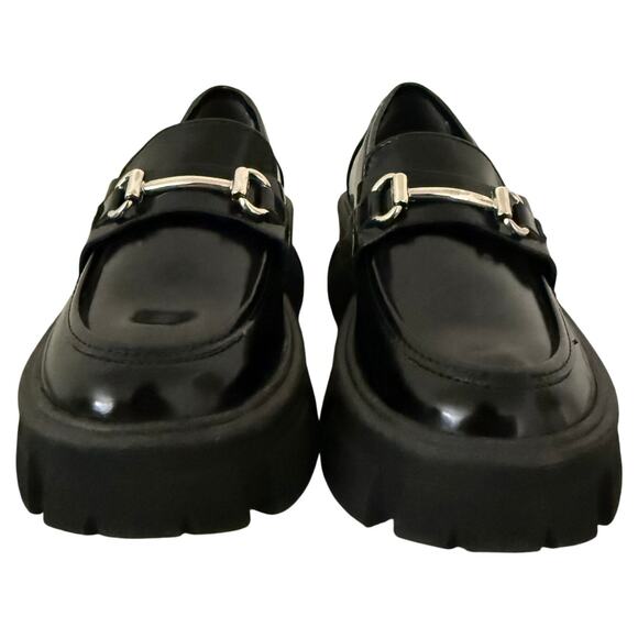Steve Madden Black Trifecta 2" Platform Retro Loafer Shoes w/Silver Buckle-6 - Picture 3 of 7